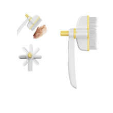 (Yellow) Release Button Pet Hair Removal Comb 360-Degree Rotating Head Comfortable Dog Grooming Brush Flat Pin Comb Ergonomic Handle