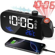 Radiosveglia con proiezione a soffitto, sveglia digitale, sveglia digitale a LED, con temperatura/umidità/funzione snooze