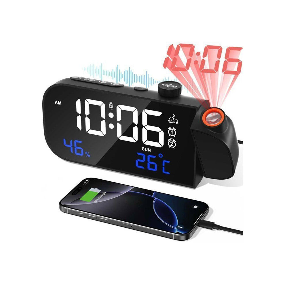 Ceiling Projection Alarm Clock Radio, Digital Alarm Clock, LED Digital Alarm Clock, with Temperature/Humidity/Snooze