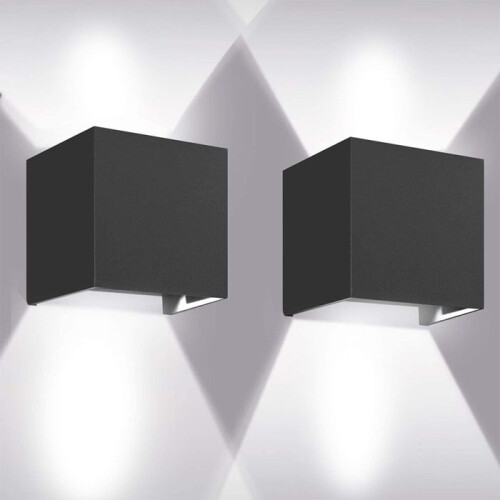 12W LED Indoor Wall Light, 2 Pack, IP65 Waterproof Outdoor Wall Light, Adjustable Beam Angle, 6000K Cool White (Black)