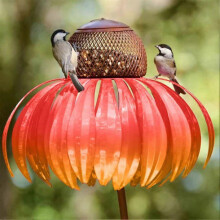 (orange) Feeder Bottle with Stand Outdoor Garden Flower Shaped Bird Feeder