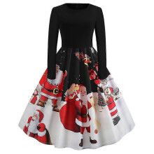 (M, Black) Womens Christmas Retro Midi Dress