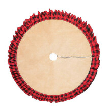 (Red lace khaki) 48 Inch Christmas Tree Skirt Linen Burlap Buffalo Plaid Edge Decoration For Merry Christmas Party