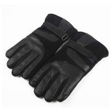 (Black) Ski Leather Gloves Men's Winter Touch Screen Plus Velvet Thick Driving Motorcycle Gloves