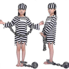 (2Pcs Girls, L) Halloween Cosplay Masquerade Family Matching Black White Striped Prisoner Uniforms Men Women Kids Family Look Prison Uniform