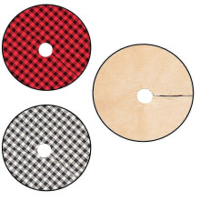 (Khaki Lace Red) 48 Inch Christmas Tree Skirt Linen Burlap Buffalo Plaid Edge Decoration For Merry Christmas Party