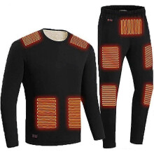 (4XL, Black) Men And Women Intelligent Heating Underwear Winter Cold Plus Velvet Thickening Whole Body Warm Electric Heating Underwear Set