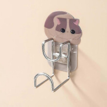(Khaki) Wash Basin Hook Multifunctional Adhesive Hooks Cute Cartoon Cat Punch-free Organizer For Bathroom Kitchen New