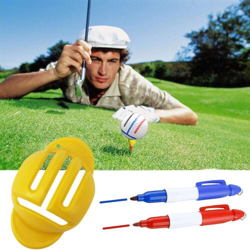 (Yellow) Golf Ball Marking Kit: Stencil & 2 Pens