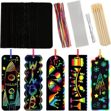 Scratch-Art, 40 Set med 5 Olika Skrapkonst för Barn, Svarta Skrappapper - Eid-Bokmärken, Presenter Till Barn, Gör-det-Själv-Konstpyssel
