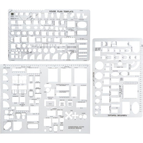 3PCS Templates Architectural Drafting Tools, Reusable Stencils for Drawing & Drawing Tools