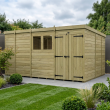 13 x 9 Pent Shed Tanalised (Double Door, With Windows)
