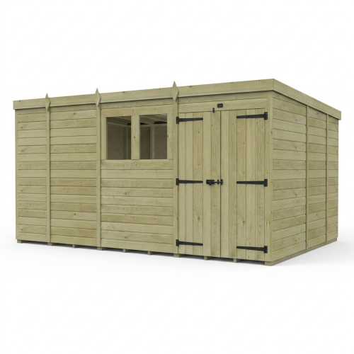 13 x 9 Pent Shed Tanalised (Double Door, With Windows) 1