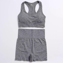 (S, Blue Gray 2pcs) 2 Piece Set Women Workout Clothing Gym Yoga Set Fitness Sportswear Crop Top Sports Bra Seamless Leggings Active Wear Outfit Suit C