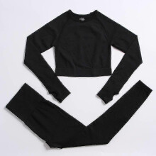 (S, Black 2pcs4) 2 Piece Set Women Workout Clothing Gym Yoga Set Fitness Sportswear Crop Top Sports Bra Seamless Leggings Active Wear Outfit Suit C