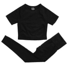 (S, Black 2pcs3) 2 Piece Set Women Workout Clothing Gym Yoga Set Fitness Sportswear Crop Top Sports Bra Seamless Leggings Active Wear Outfit Suit C