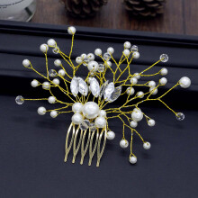 (Gold) Pearl Rhinestone Hair Comb for Women