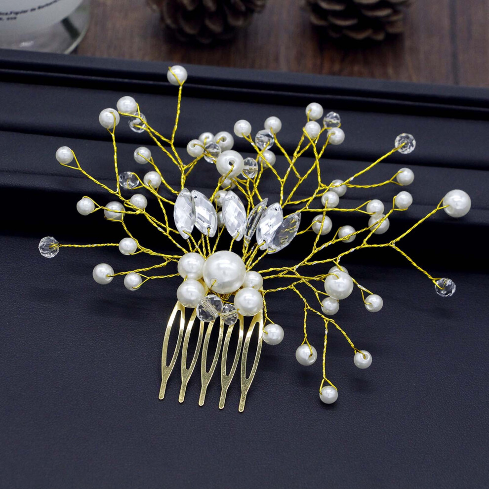 Dcph-Clothing (Gold) Pearl Rhinestone Hair Comb For Women