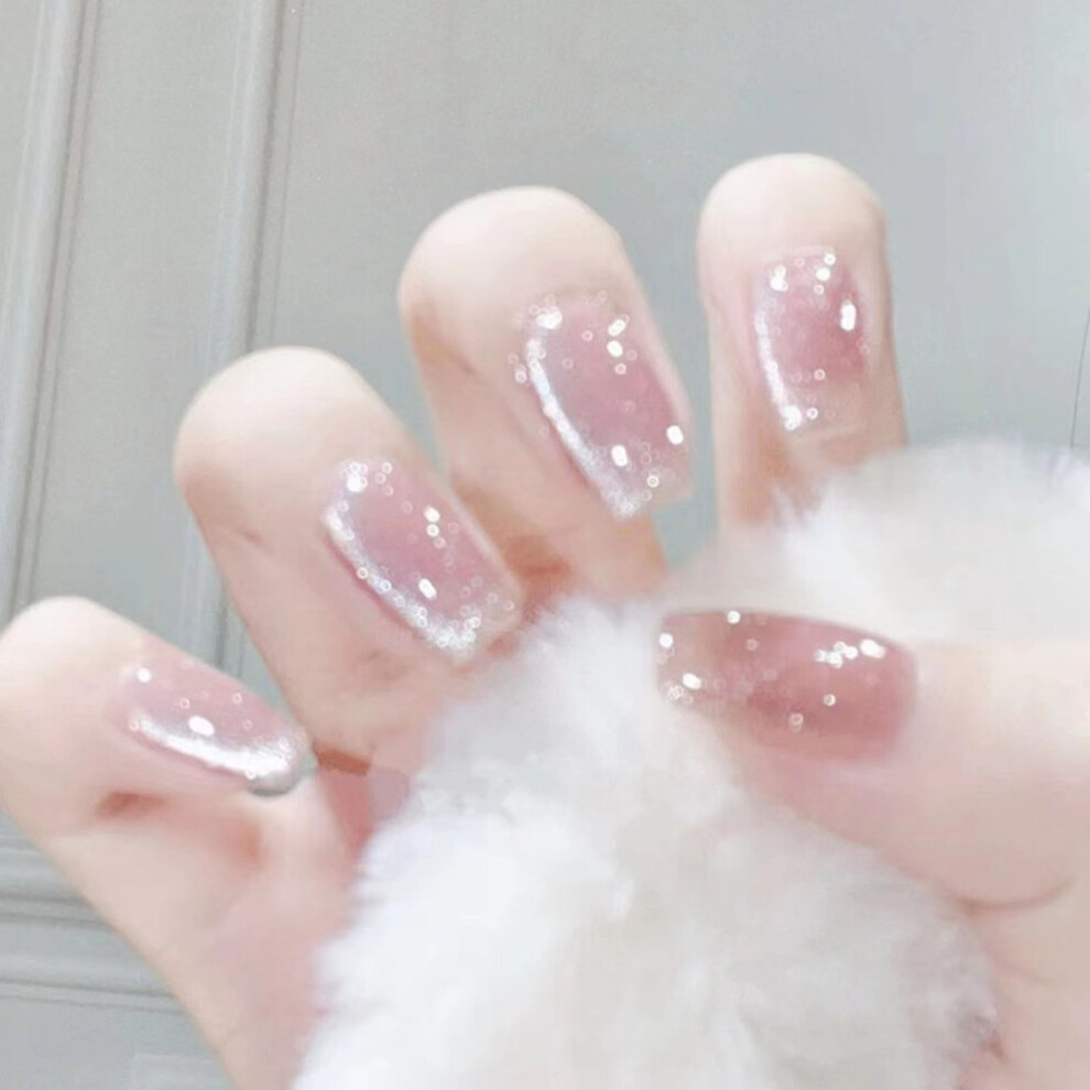 Zhouq-Outdoors (Jelly Glue Model) Glitter False Nails - Nude & Elegant (50 Chars)