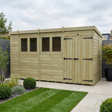 15 x 8 Pent Shed Tanalised (Double Door, With Windows)