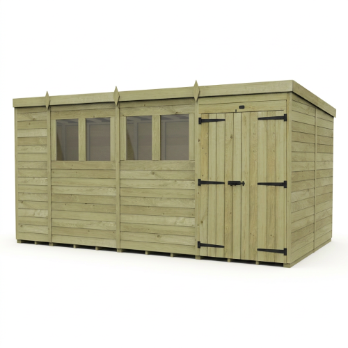 15 x 8 Pent Shed Tanalised (Double Door, With Windows) 1