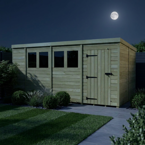 15 x 8 Pent Shed Tanalised (Single Door, With Windows) 2