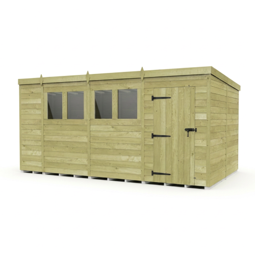 15 x 8 Pent Shed Tanalised (Single Door, With Windows) 1