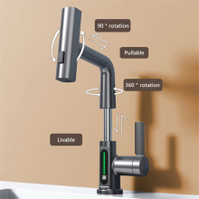Wasserfall-Waschtischarmatur, ausziehbare Küchenarmatur, schwarz