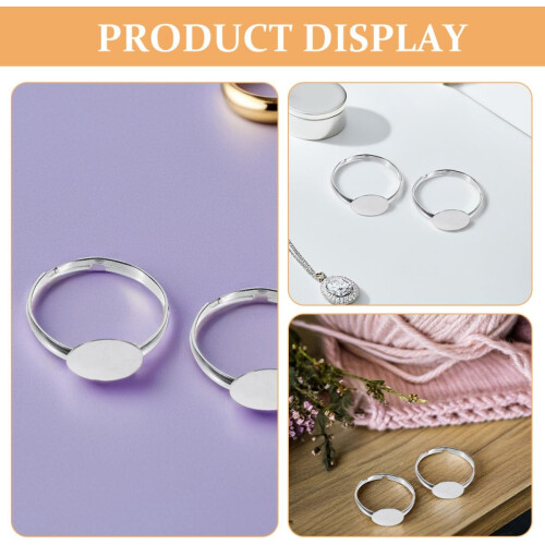50pcs Adjustable Ring Blanks with Flat Pad Settings 10mm Metal Ring Bases 2