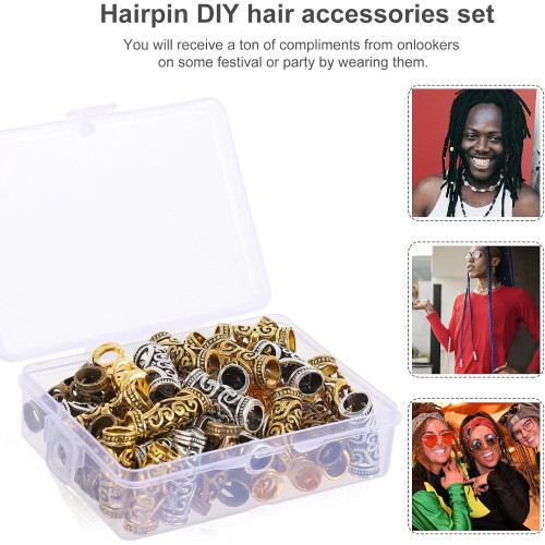 48 τεμάχια κοίλο κράμα dreadlocks σετ μαλλιών διακοσμητικές χάντρες μαλλιών DIY 2