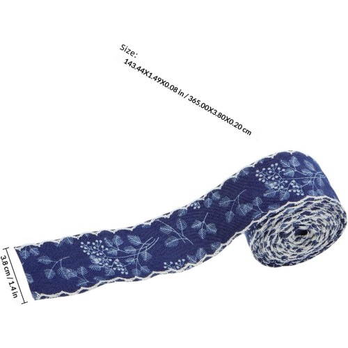 Κορδέλα τζιν με δαντέλα, πλάτος 3,8cm, σκούρα μπλε ταινία τζιν με λευκή ραφή 1