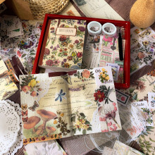 (SH011 Retro Floral) 265Pcs Floral Sticker Set, Vintage DIY Scrapbooking