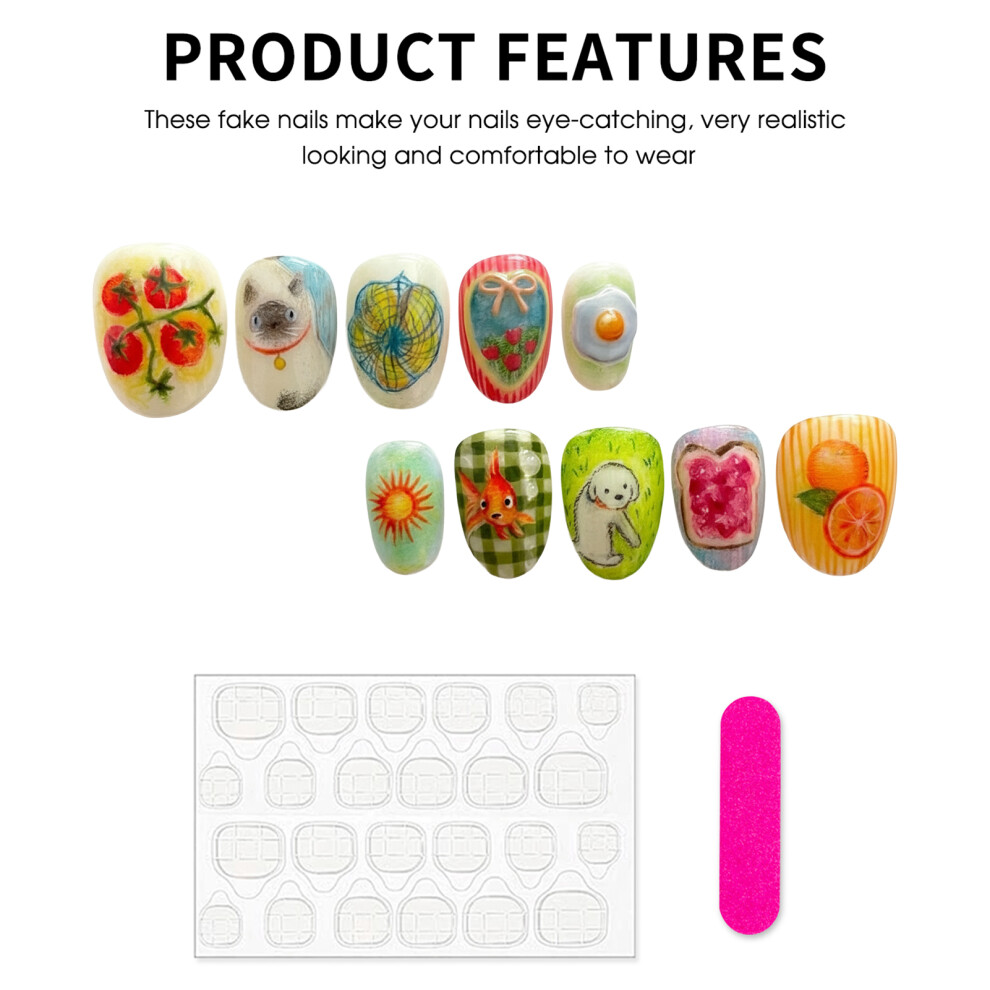 Phui-Pet-Supplies (Xs) Rhinestone Almond Press-On Nails, 10 Pcs, Fruit Design