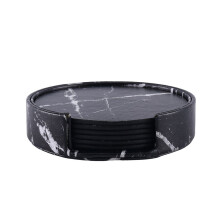 Untersetzer für Getränke, 6-teiliges Set mit Halter, runder Becher in Schwarz, Untersetzer-Set für Haushalt