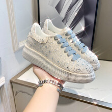 (Silver, 35) Glitter Rhinestone Sneakers for Women, Gift Idea
