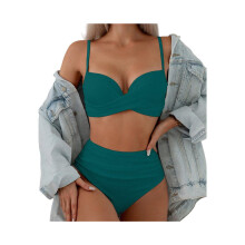 Zweiteiliger Damenbikini mit Spaghettiträgern, hohem Beinausschnitt, Push-up-Effekt und Bügeln, grün,