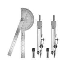 Winkelmesser- und Zirkelset – 10 cm (3,94 Zoll) langer Winkelmesser aus Edelstahl mit 2 Metallzirkeln,