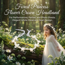 (White, garland headdress) Princess Flower Crown Headband for Kids, Party & Photo