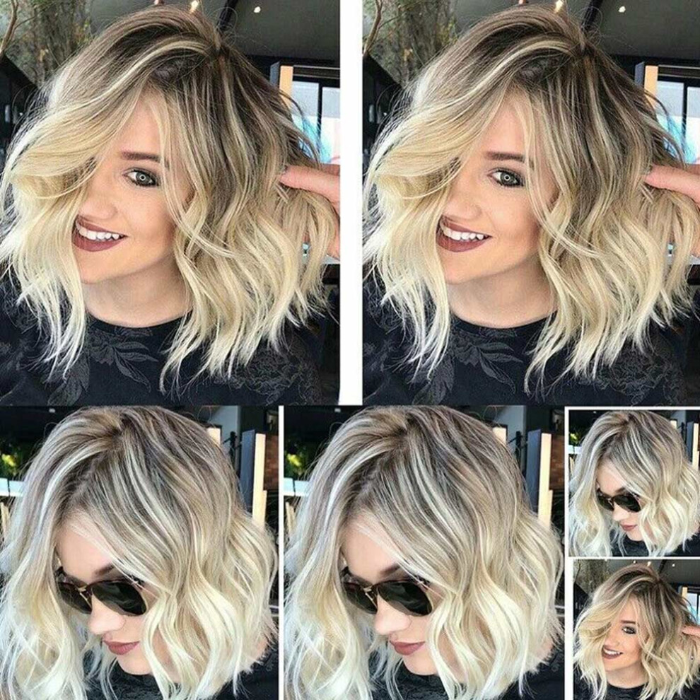 Bright-Home Wig Gray Gradient Wig Lady Dyed Short Curly Hair Wave Volume Chemical Fiber