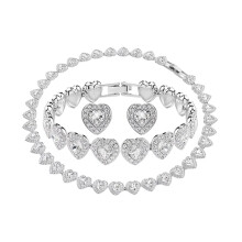 (SET0101, SILVER) Newest Heart Shaped Jewelry Set Unique Earrings Bracelet Necklace For Daily Party And Banquet Decor