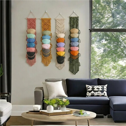 4Pcs Macrame Baseball Hat Rack Boho Hand Woven Cap Hanger Wall Mounted Organizer 2