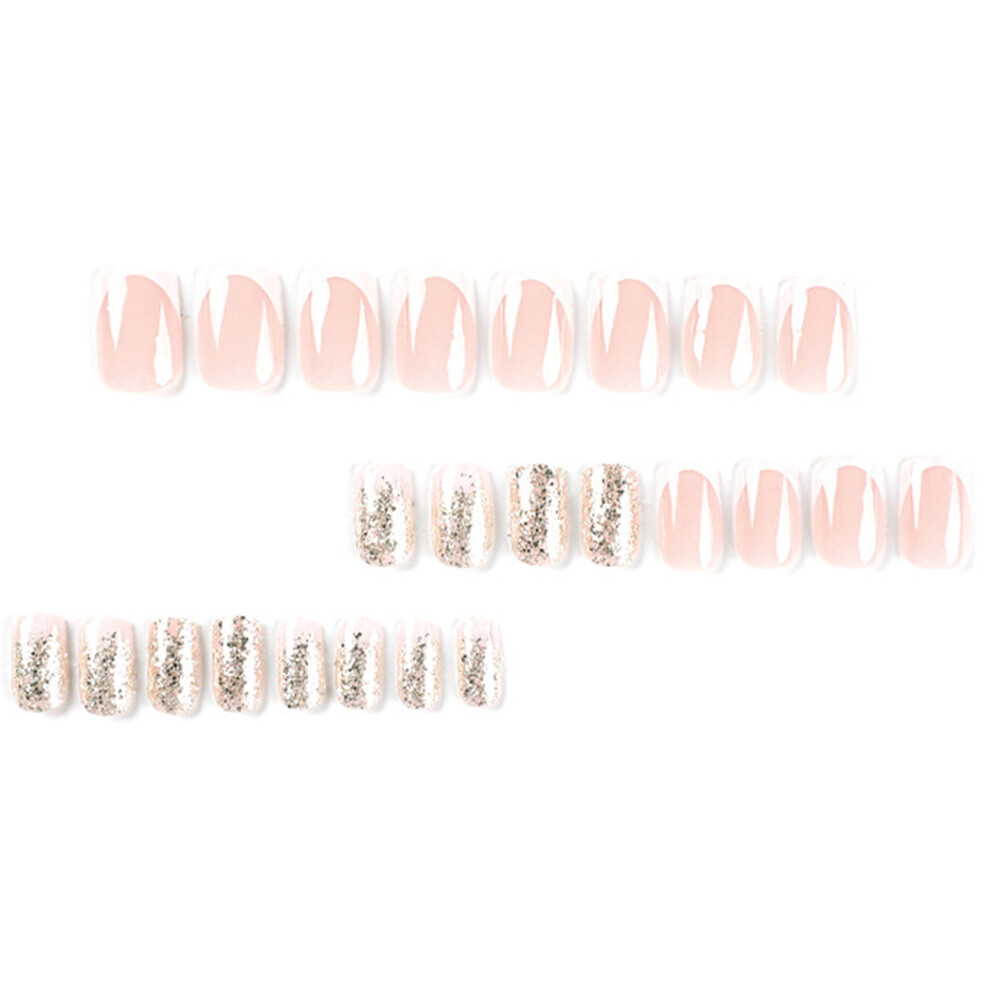 Creation-3C 24Pcs Glitter French Press On Nails For Party Wedding