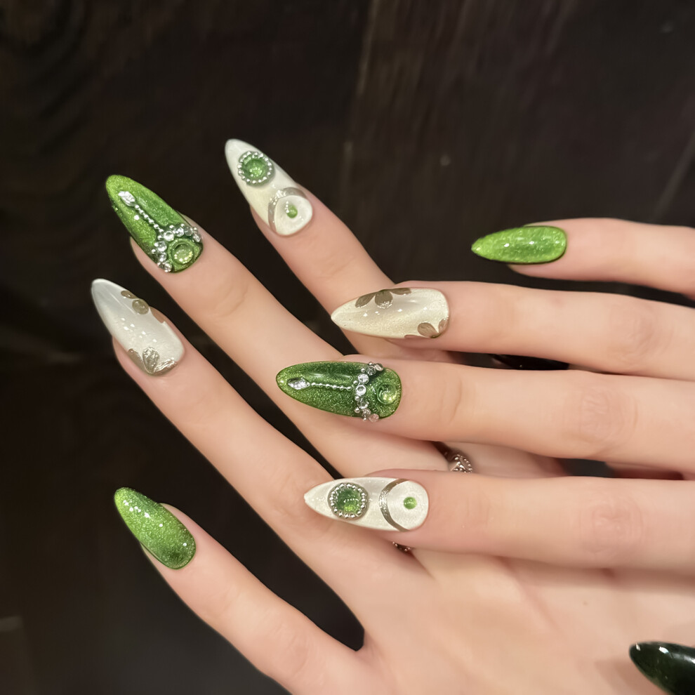 Phui-Pet-Supplies (1318 Almond, Xs) Eco-Friendly Green Cat-Eye Fake Nails