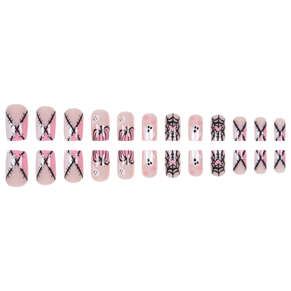 Roc-Electron 24Pcs Halloween Ghost Fake Nails Set Pink