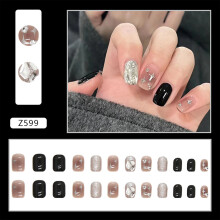 (Jelly Glue Model) Shiny Black Fake Nails for Beginners - 50 Char