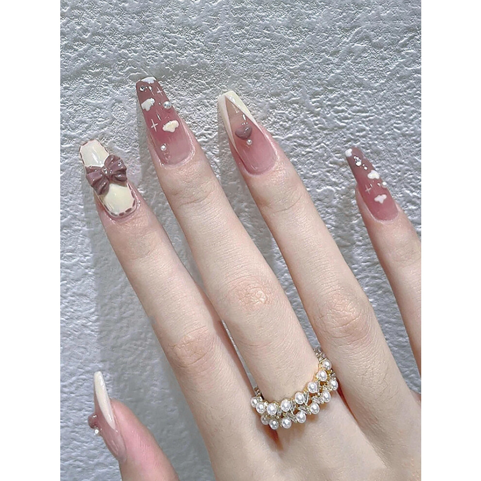 Hue-Grain Purple Taro Fake Nails - Easy Apply & Remove