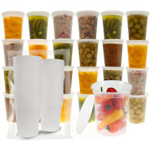 Food Storage Containers [24 Set] 32 Oz Plastic Containers with Lids, Slime, Soup, Meal Prep Containers,Dishwasher