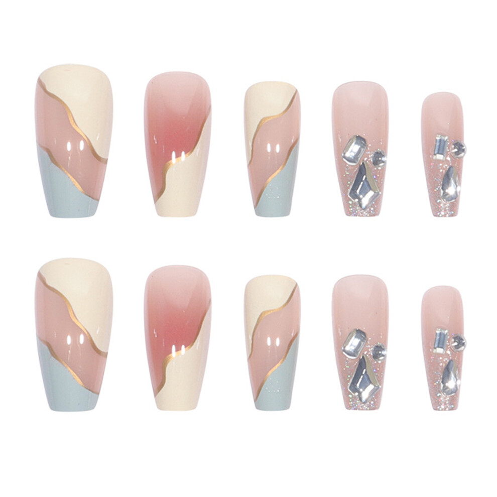 Hue-Grain Blue Press-On Nails - 10Pc Manicure Kit