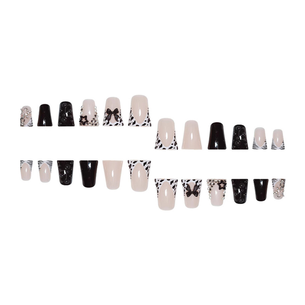 Bright-Home Nude Black Duckbill Press On Nails Ultra-Flexible Long Lasting Fake Nails For Women And Girl Nail Salon