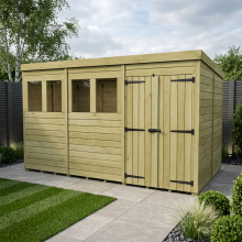 16 x 7 Pent Shed Tanalised (Double Door, With Windows)